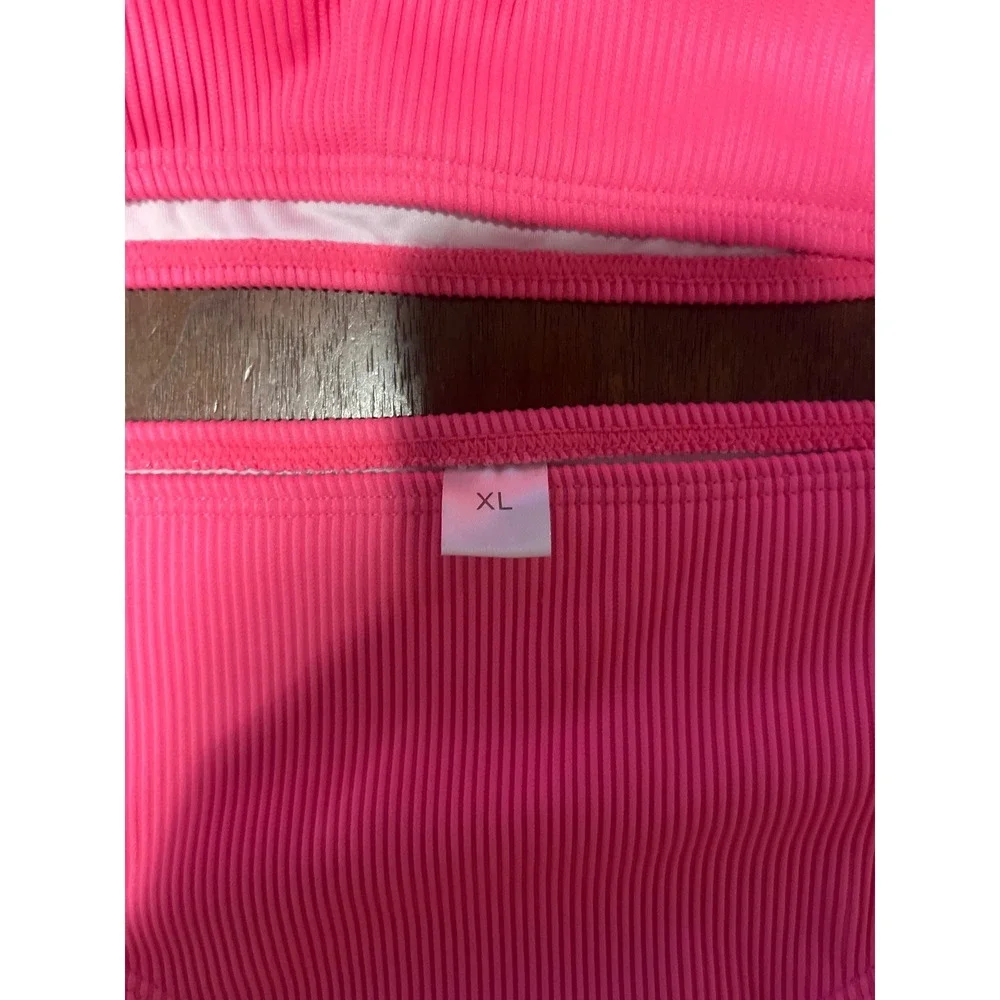 Girls Neon Pink Ribbed Bikini Set High Waisted Two Piece Swimsuit XL